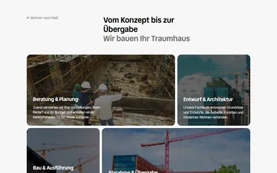 Leistungen-Block eines Bauunternehmens mit Bildkacheln für jede Leistung