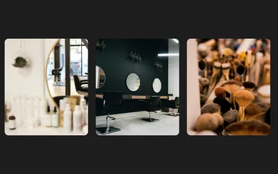 Galerie mit drei Fotos nebeneinander auf dunklem Grund
