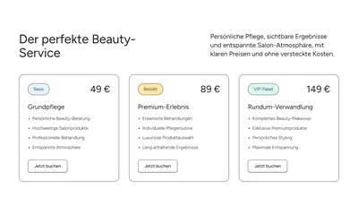 Drei Pakete mit Preis in Euro und Leistungsliste