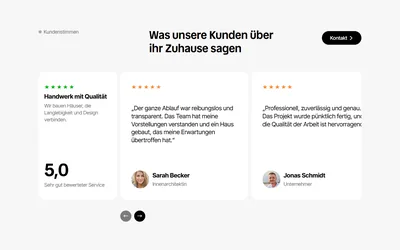 Kundenstimmen-Block mit Sternebewertung, Zitaten und Namen