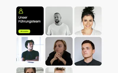 Porträtfotos eines Teams in einem Raster