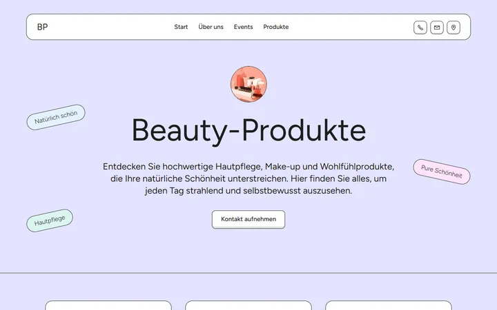 Seite für Beauty-Produkte mit einem einzigen Button „Kontakt aufnehmen“, erstellt mit Mobirise